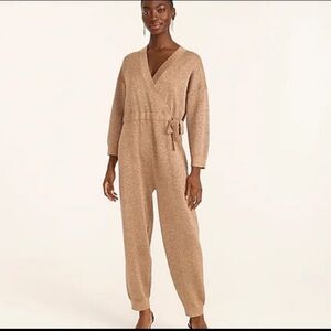 J Crew Metallic Gold Wool Blend Drawstring Waist Holiday Jumpsuit Small Glitter